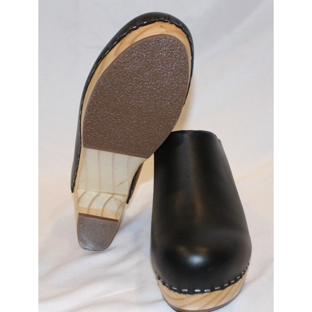Nisolo Leather‎ Closed Toe Slip On Wooden All Day Mule Heeled Clogs BLACK - Picture 6 of 6